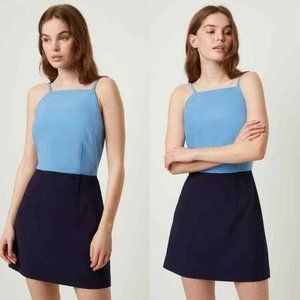 french connection blue whisper color block sheath dress square neck